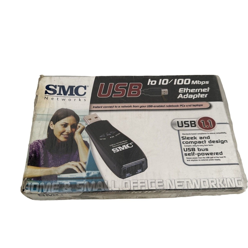 Self-Powered SMC Networks USB 1.1 TO 10/100 Ethernet Network Adapter Brand New J